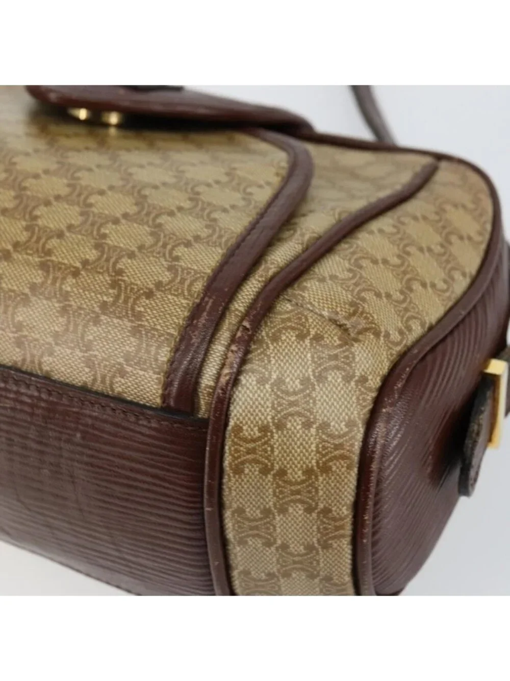 Authentic CELINE Macadam Canvas Shoulder Bag PVC Beige Gold - Picture 16 of 16